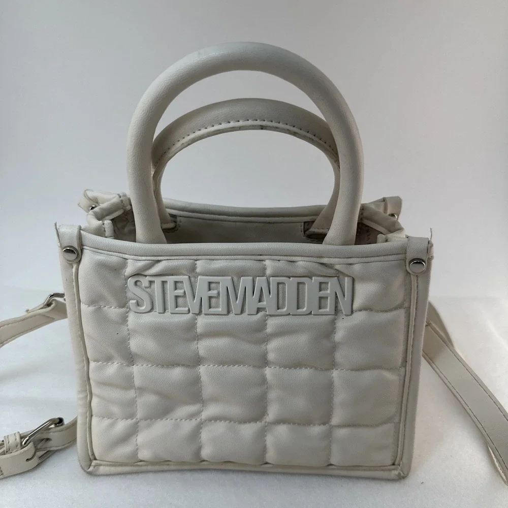 Steve Madden White Quilted Top Handle Crossbody Satchel Purse Shoulder Bag